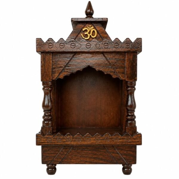 RetroVesta Wooden Wall Mounted Mandir, Brown, Sheesham Wood, Small, with Om Design, Religious Theme, for Home, Office & Prayer Corner, 25x18x6 CM