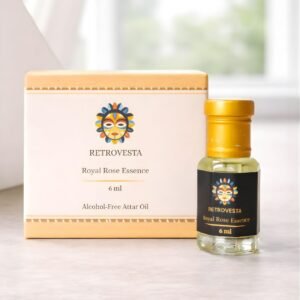 RetroVesta Royal Rose Essence Attar | Premium Rose Floral Concentrated Perfume Oil for Men & Women | Long Lasting Alcohol-Free Roll-On Fragrance | Unisex Arabic Attar | 6ml