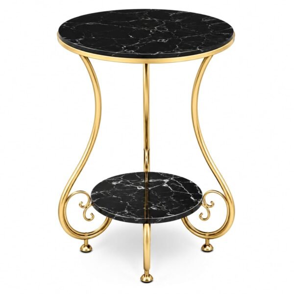 RetroVesta Maharaja Round End Table | Premium Gold & Black Metal Side Table for Living Room & Bedroom | Modern Coffee Table, Snack Table & Bedside Table for Small Spaces | 38 _ 38 _ 54 cm