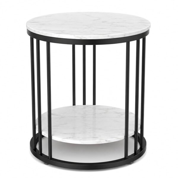 RetroVesta Metal Double Top Side Table | Modern 2-Tier End Table for Living Room & Bedroom | Sturdy Coffee Table, Nightstand & Snack Table with Dual Storage | Black & White | 40 _ 40 _ 55 cm