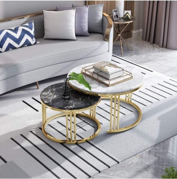 RetroVesta Round Industrial Coffee Table Set of 2 | Wrought Iron Nesting Center Tables | Modern Rustic Metal Side & Accent Tables for Living Room, Bedroom & Small Spaces | 54 _ 54 _ 49 cm