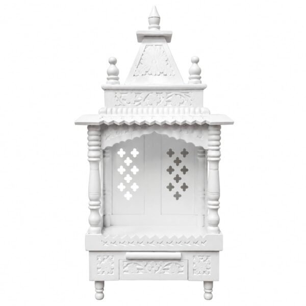 RetroVesta Wooden Temple for Home by AUREVIA, Pooja Mandir with Drawer, Handcrafted Table Top Mandir for Pooja Room, Traditional Carved Design, White Finish, 12 x 8 x 24 Inch