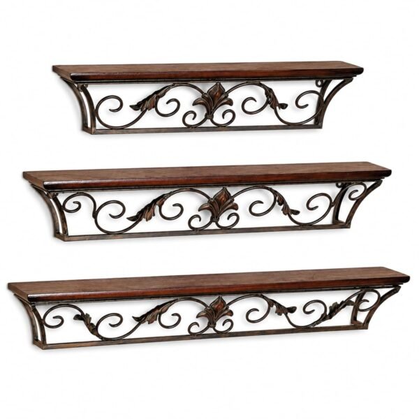 RetroVesta Floating Wall Shelf | Modern Walnut Wooden Shelf with Wrought Iron Frame | Wall Mounted Decorative Bookshelf for Living Room, Bedroom, Kitchen & Office | Space-Saving Storage Organizer | 58 _ 15 _ 14 cm