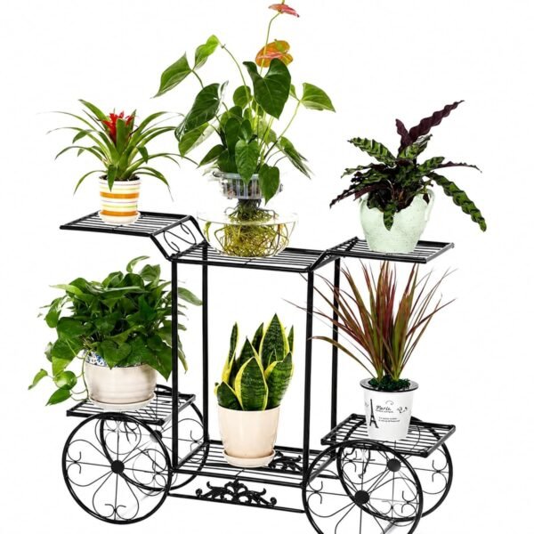 RetroVesta Indoor & Outdoor Metal Plant Stand | Multi-Tier Corner Flower Pot Holder | Heavy-Duty Iron Vertical Planter Shelf for Garden, Patio, Balcony & Living Room | Black | 62 x 69 x 20 cm