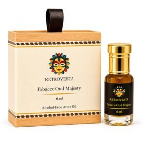 RetroVesta Tobacco Oud Attar for Men | Premium Arabic Oudh Woody Musk Concentrated Perfume Oil | Long Lasting Alcohol-Free Roll-On Attar | Rich Oriental Fragrance | 6ml Trial Pack