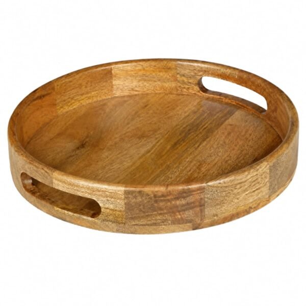 RetroVesta Round Wooden Serving Tray, Mango Wood, 12 Inches, Natural Finish, Farmhouse Style, for Coffee Table, Dining Table & Home Decor