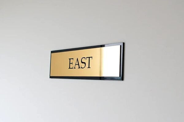 RetroVesta Personalized Self-Adhesive Acrylic Name Plate 12 x 4 Inch | Black Acrylic with Mirror Gold Finish | Waterproof Custom Door Name Plate for Home, Office & Outdoor Entrance