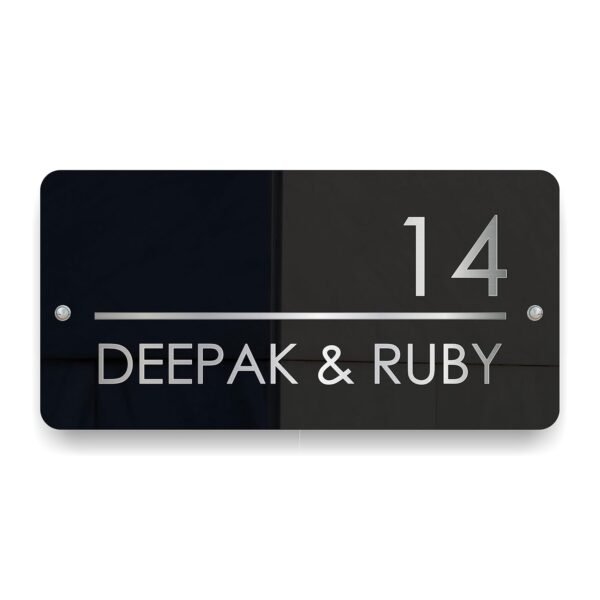 RetroVesta Personalized Acrylic Name Plate 6 x 12 Inch | Black Waterproof Door Name Plate with Premium Reflective Finish | Custom House Name Board for Home Entrance, Flat, Villa & Office