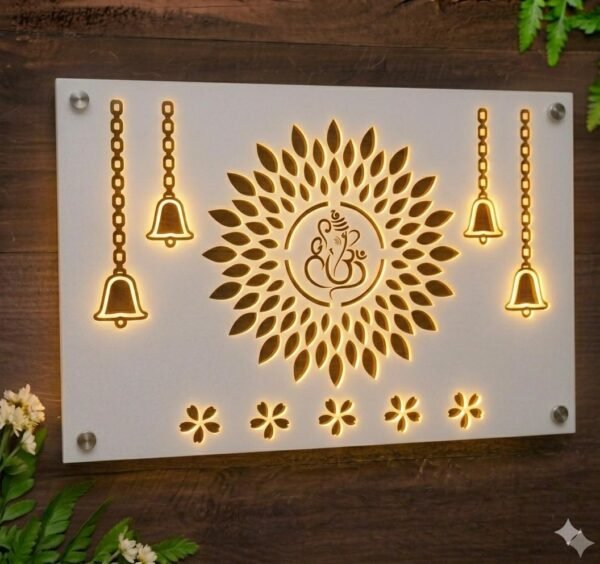 RetroVesta Personalized LED Temple Theme Acrylic Name Plate 24 x 16 Inch | Custom Backlit House Name Board with 3D Mirror Letters | Waterproof Outdoor Name Plate for Home Entrance