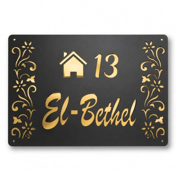 RetroVesta Premium Personalized Acrylic Name Plate 12 x 18 Inch | Matte Black & Mirror Gold ACP Door Name Board | Waterproof Custom House & Office Entrance Name Plate for Homes, Flats & Villas