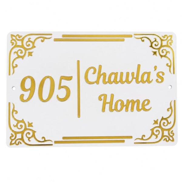 RetroVesta Personalized Acrylic Name Plate 8 x 12 Inch | Milky White & Mirror Gold House Name Board | Custom Door Name Plate for Home Entrance | Waterproof Outdoor Name Sign