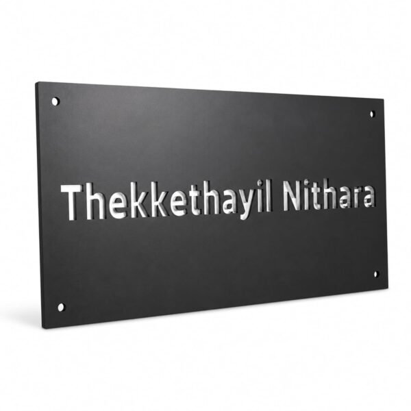 RetroVesta Personalized Matte Black & Mirror Silver Acrylic Name Plate 8x16 Inch | Custom House Name Board for Home Entrance | Premium Door Sign with Mirror Silver Letters