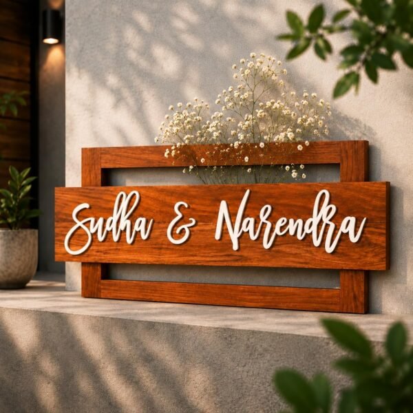 RetroVesta Personalized Wooden Name Plate 15 x 7 Inch | Pure Wood Door Name Plate with 3D Acrylic Letters | Custom House Name Board for Home Entrance, Office & Outdoor