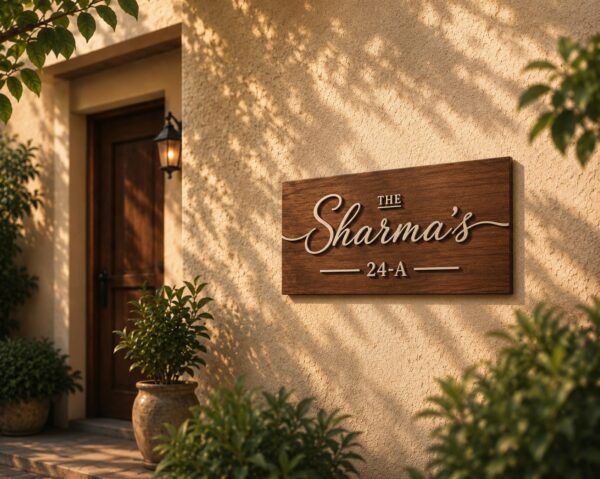 RetroVesta Personalized Wooden Name Plate 30 x 15 cm | Custom Home Door Sign with 3D White Acrylic Letters | Waterproof Name Board for Home Entrance, Office & Outdoor