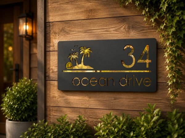 RetroVesta Personalized Matte Black & Mirror Gold Acrylic Name Plate 30 x 15 cm | Waterproof Luxury House Name Board with Raised Laser-Cut Letters for Home Entrance, Flat, Villa & Office