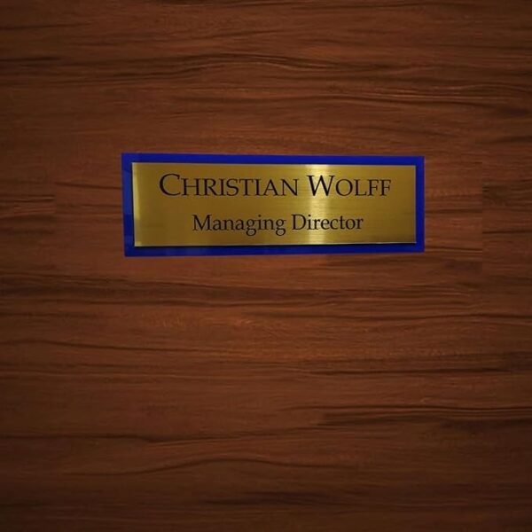 RetroVesta Personalized Self-Adhesive Acrylic Name Plate 12 x 4 Inch | Royal Blue Acrylic with Mirror Gold Vinyl Lettering | Waterproof Custom Door Name Plate for Home, Office & Outdoor Entrance
