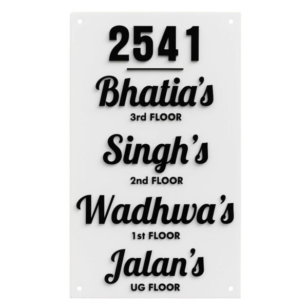 RetroVesta Multi-Family Acrylic Name Plate 12 x 24 Inch | Customized House Number & Family Name Board | Waterproof Outdoor Door Name Plate for Apartments, Flats, Villas & Home Entrance