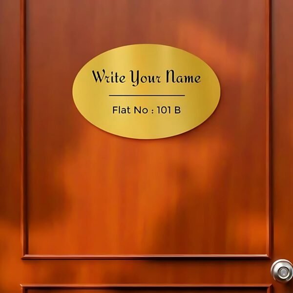 RetroVesta Personalized Golden & Black Oval Acrylic Name Plate 6 x 12 Inch | Custom Waterproof Door Name Board for Home Entrance | Premium House Sign for Flat, Villa & Office
