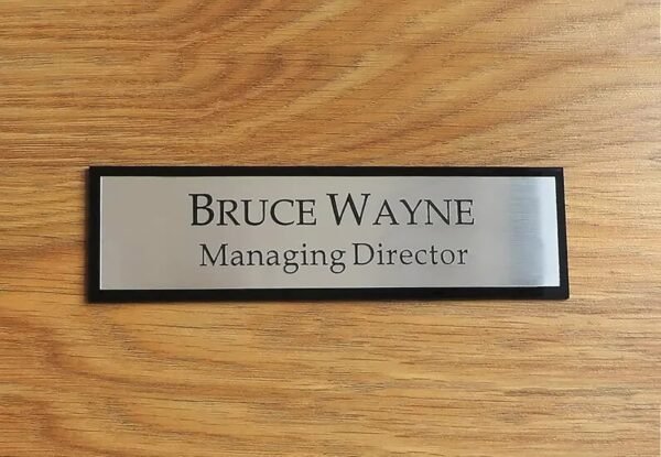 RetroVesta Personalized Self-Adhesive Acrylic Name Plate 12 x 4 Inch | Black Acrylic with Mirror Silver Finish | Waterproof Custom Door Name Plate for Home, Office & Outdoor Entrance