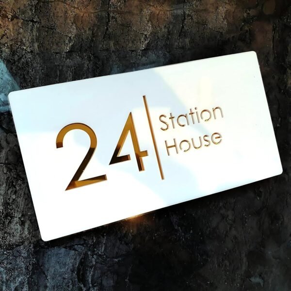 RetroVesta Personalized LED Acrylic Name Plate | Milky White & Mirror Gold Backlit House Name Board | Waterproof Custom Door Sign for Home Entrance, Villa & Apartment