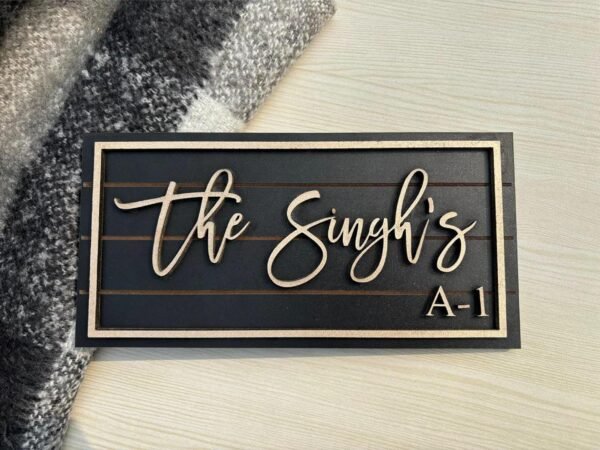 RetroVesta Personalized Black Wooden Name Plate 15 x 30 cm | Custom 3D Letter Door Name Plate for Home Entrance | Premium Wooden House Name Board for Home, Office & Outdoor