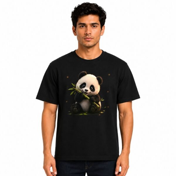 RetroVesta Men’s Oversized T-Shirt | 260 GSM Heavyweight Cotton Fabric | Premium Panda Graphic Printed T-Shirt | Relaxed Fit Half Sleeve | Black