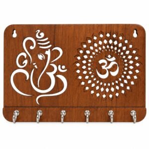 RetroVesta Wooden Ganesha Key Holder for Wall – 6 Hook Wall Mounted Key Stand, Entryway Key Organizer & Home Decor, Engineered MDF Wood, Brown, 12 x 6 Inch