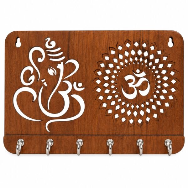 RetroVesta Wooden Ganesha Key Holder for Wall – 6 Hook Wall Mounted Key Stand, Entryway Key Organizer & Home Decor, Engineered MDF Wood, Brown, 12 x 6 Inch