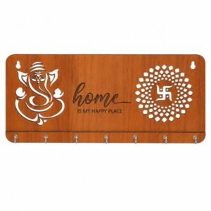 RetroVesta Wooden Key Holder Wall Mounted for Home Entrance | 12 x 6 Inch Lord Ganesha Decorative Key Stand | MDF Key Hanger & Organizer with 7 Hooks